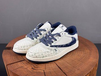 Кросівки Nike Air Jordan 1 Low Travis Scott x Louis Vuitton White Blue 1111 1111 фото