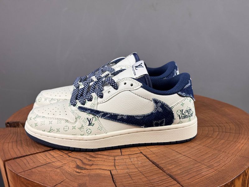 Кросівки Nike Air Jordan 1 Low Travis Scott x Louis Vuitton White Blue 1111 1111 фото