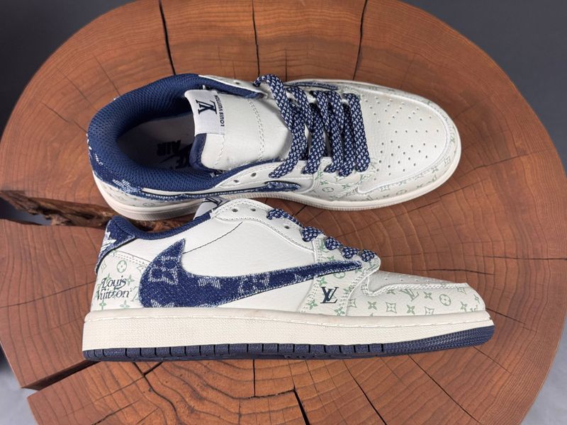 Кросівки Nike Air Jordan 1 Low Travis Scott x Louis Vuitton White Blue 1111 1111 фото