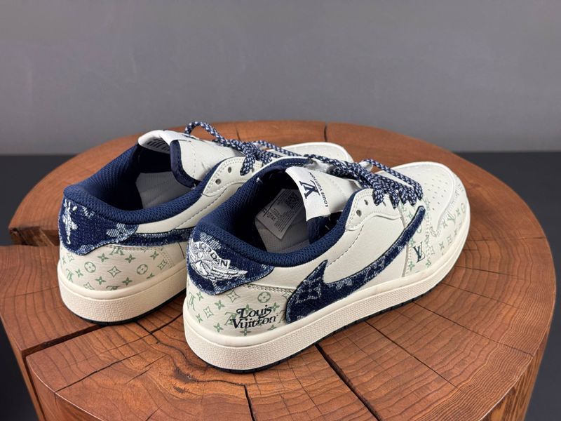Кросівки Nike Air Jordan 1 Low Travis Scott x Louis Vuitton White Blue 1111 1111 фото